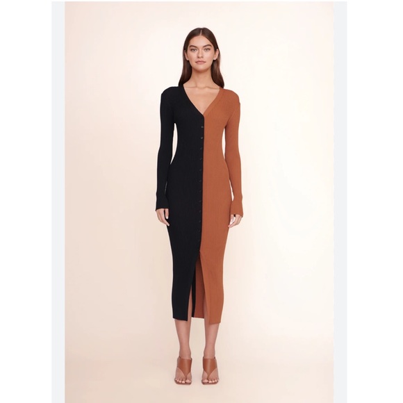 STAUD Black and Brown Long Sleeve Dress - Picture 1 of 4
